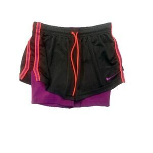 Nike Dri Fit Double-Up Shorts Womens Small Black/Grape Polyester Drawstring